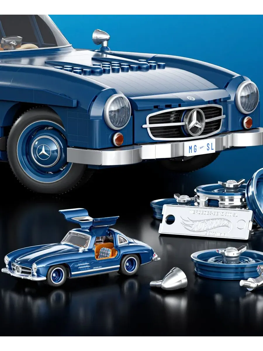 Конструктор Hot Wheels Mercedes-Benz 300 SL, 1600 деталей Mattel Brick Shop — изображение 3 из 6, мульти