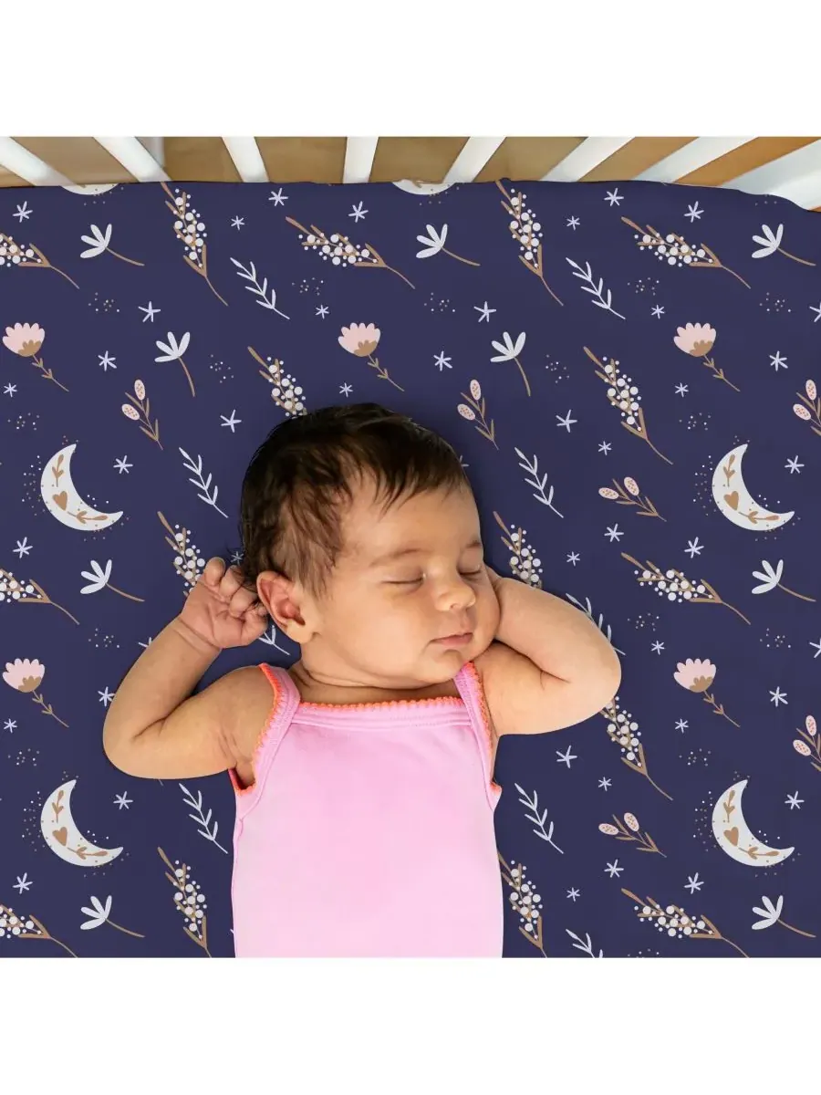 Комплект из 4 простыней для детской кроватки из микрофибры Lunar Love The Peanutshell — изображение 2 из 5, синий//кремовый