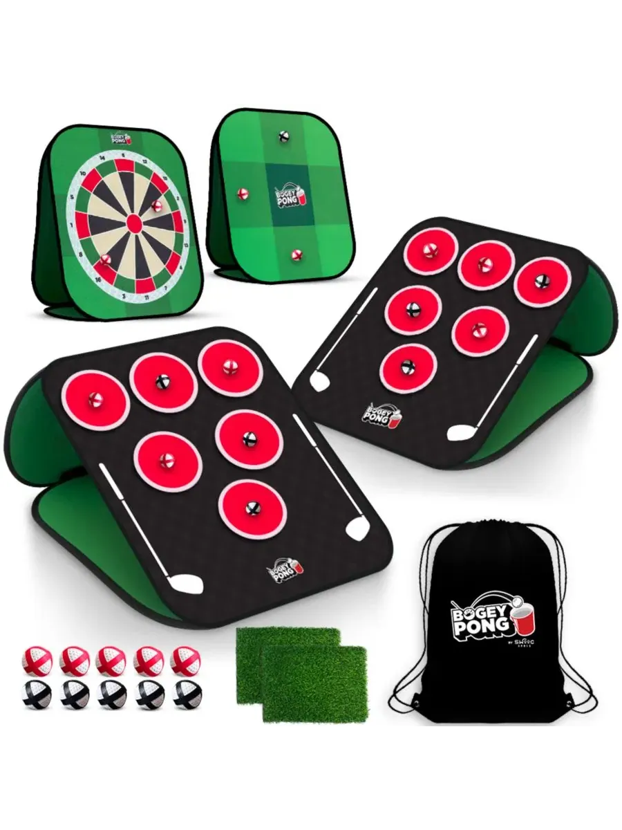 Bogey Pong, Набор для игры в гольф 3-в-1 для заднего двора: дротики и крестики-нолики, Удалите