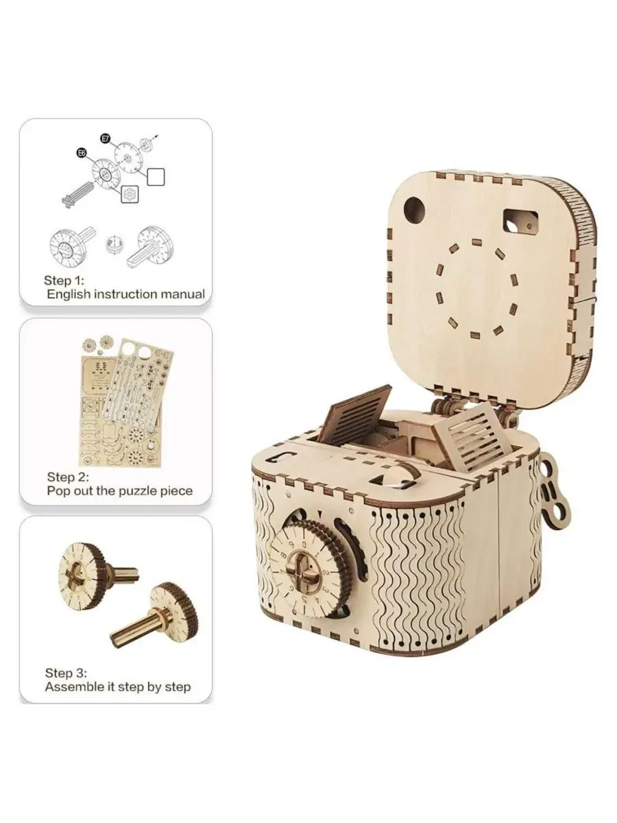 Набор для сборки деревянной 3D-головоломки Puzzle Box, бежевый, 12 см 10 см 3,10 см Robotime — изображение 2 из 5, нет цвета