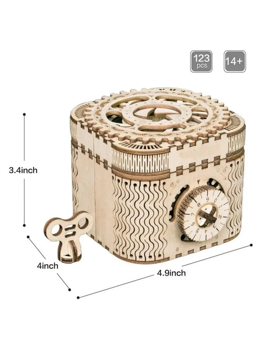 Набор для сборки деревянной 3D-головоломки Puzzle Box, бежевый, 12 см 10 см 3,10 см Robotime — изображение 5 из 5, нет цвета