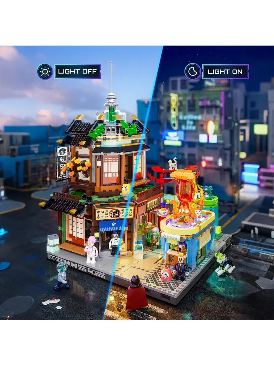Конструктор Lumibricks 1987 Pcs Cyberpunk Japanese Izakaya Neon City Building Bricks, Future Pub — изображение 6 из 10