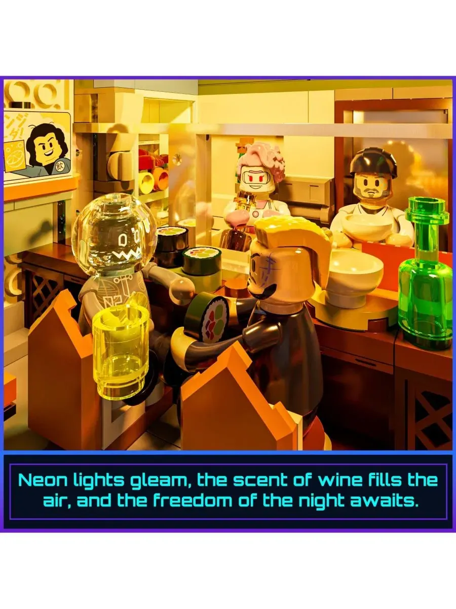 Конструктор Lumibricks 1987 Pcs Cyberpunk Japanese Izakaya Neon City Building Bricks, Future Pub — изображение 8 из 10