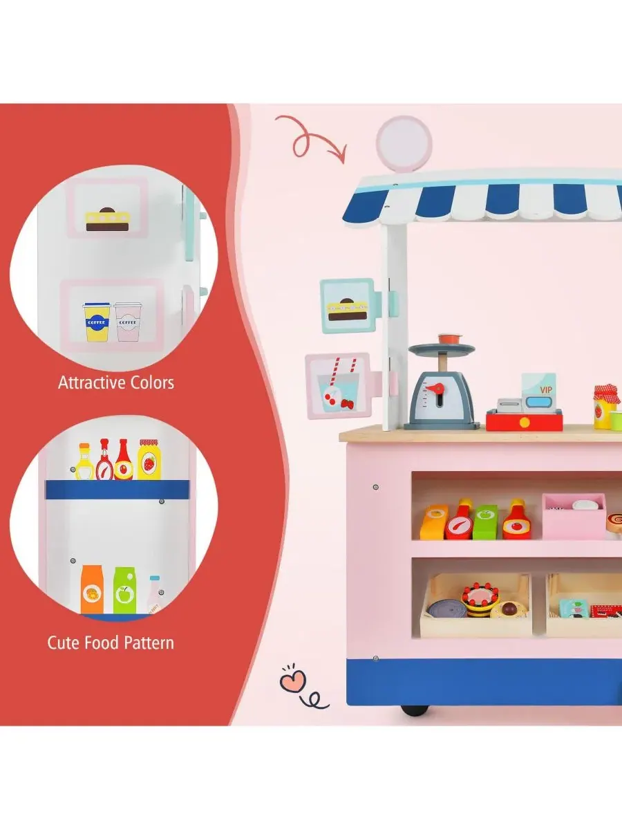 Игровой набор с тележкой для покупок, кассой и весами HONGGE — изображение 6 из 10, розовый