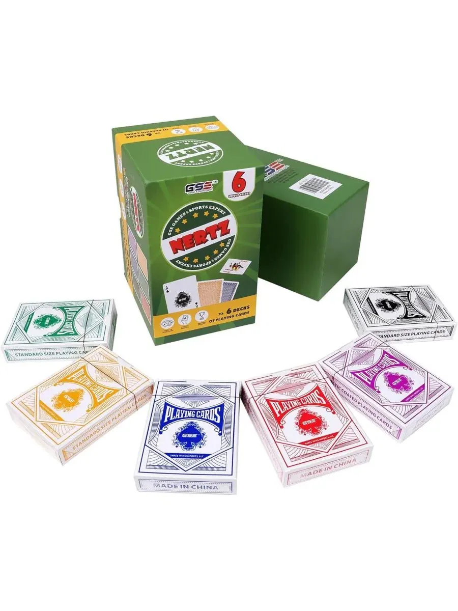 Набор карточных игр Nertz из 6 колод, разноцветные игральные карты для покера, блэкджека, рамми — изображение 1 из 5