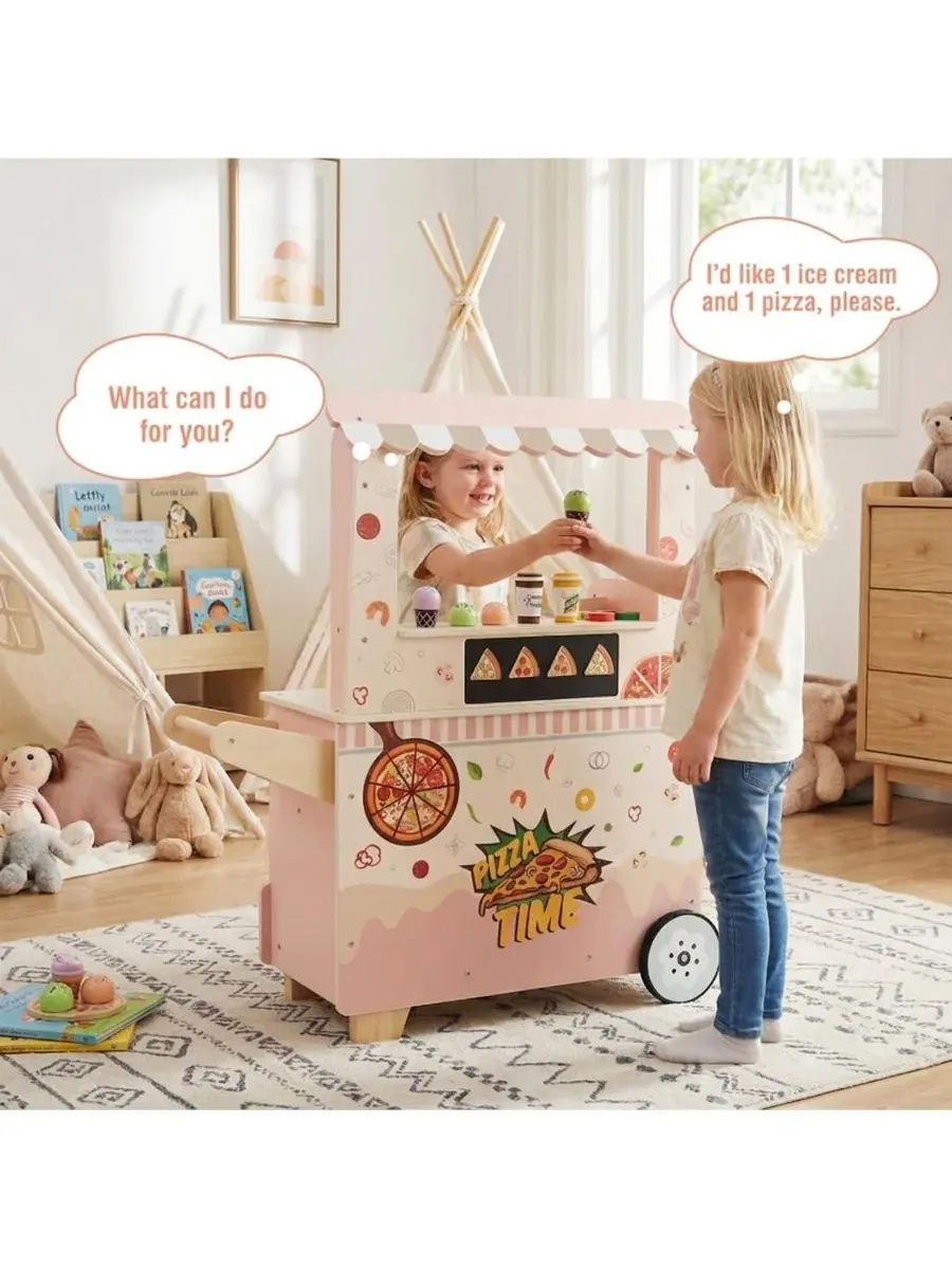 Двусторонний игровой набор с пиццерией и закусочной 40 предметов SUGIFT — изображение 10 из 11, розовый