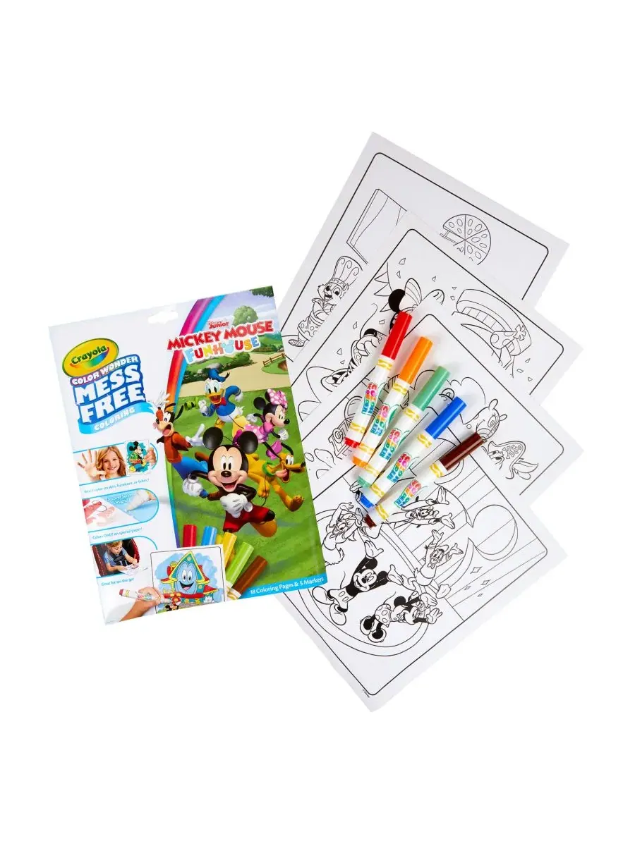 Набор для раскрашивания Color Wonder Mickey Mouse, 2 комплекта по 18 страниц и 5 маркеров Crayola — изображение 2 из 10
