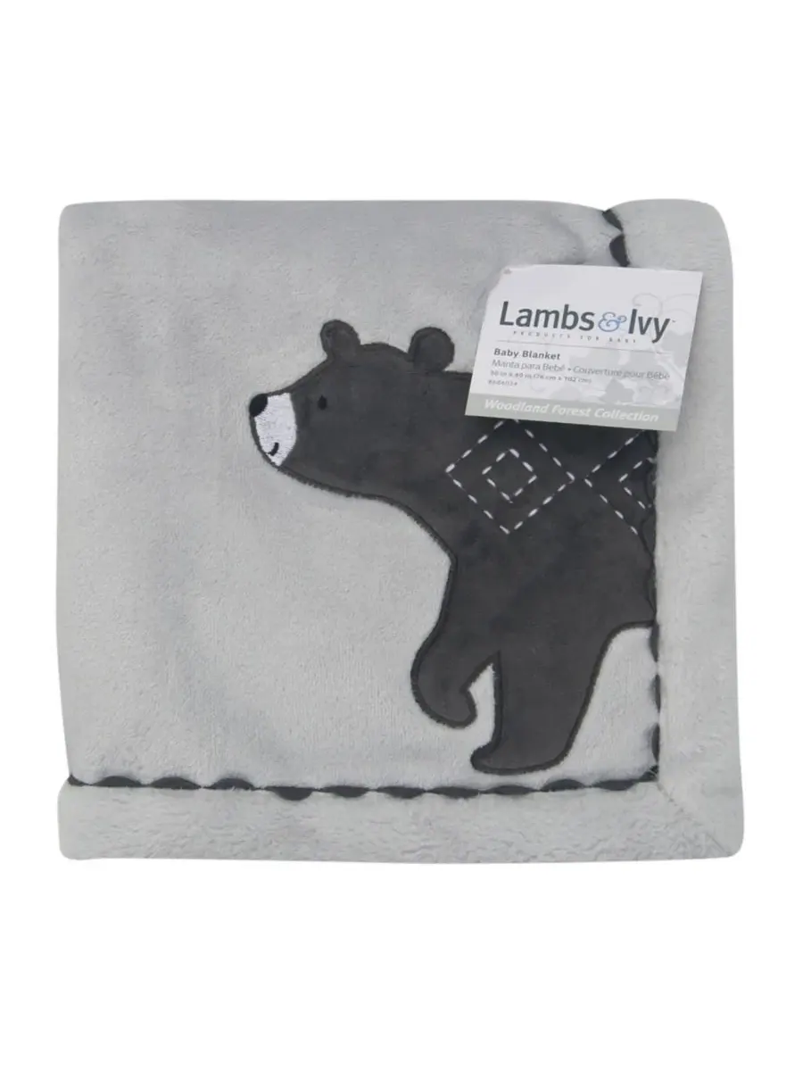 Детское одеяло из серого флиса с изображением медведя из лесной породы Lambs & Ivy — изображение 2 из 5, серый