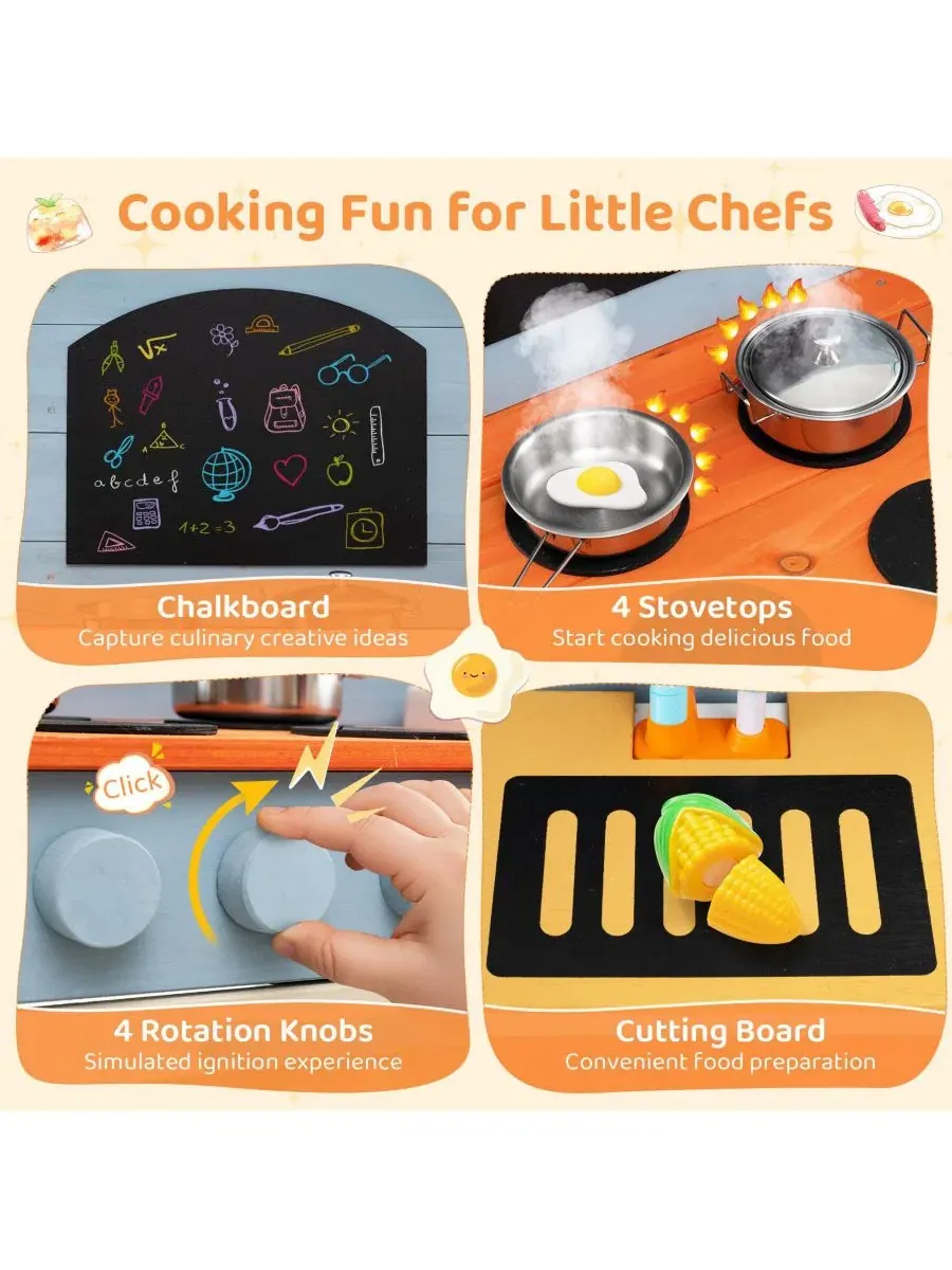 Деревянный игрушечный кухонный набор со съемным краном и аксессуарами Slickblue — изображение 6 из 6, синий