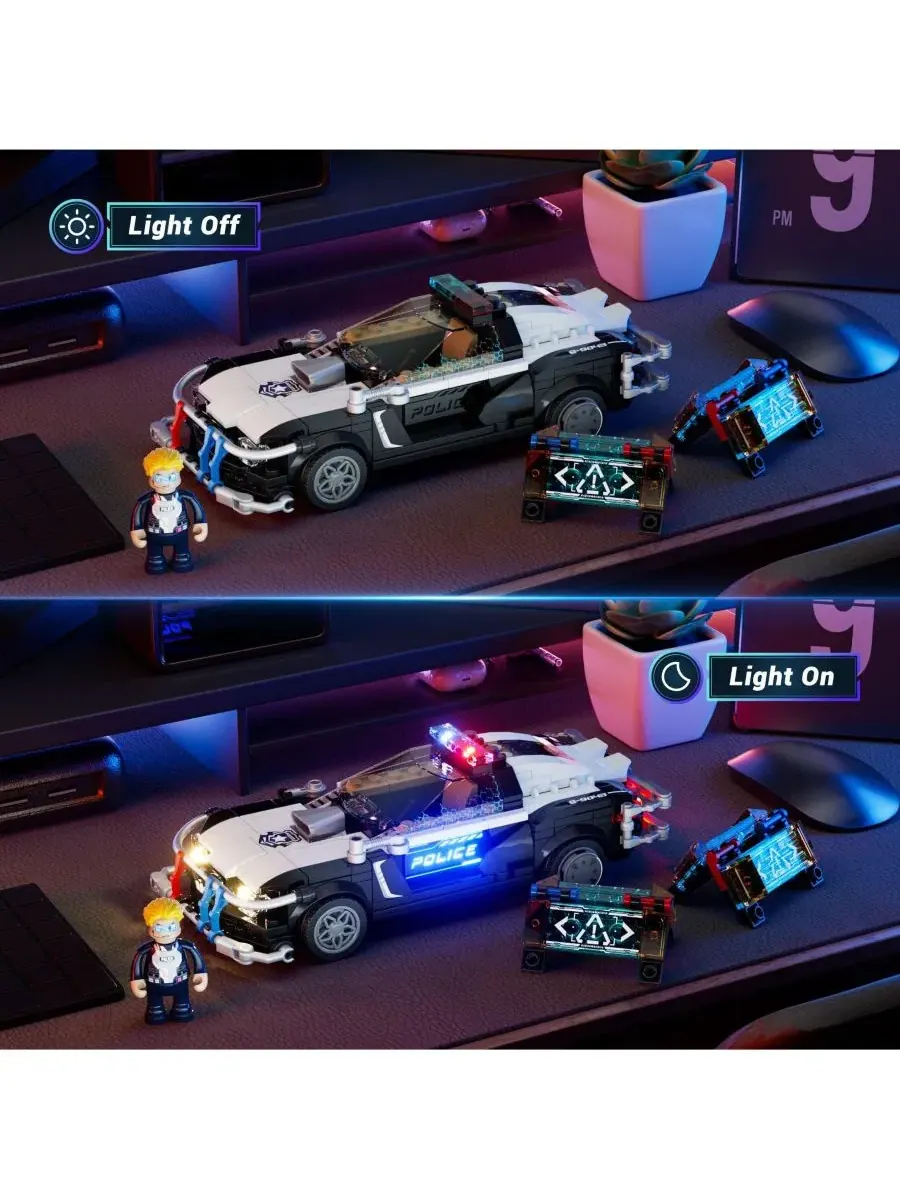 Набор полицейской машины из конструктора Cyberpunk City Car Chase с офицером, 372 детали Lumibricks — изображение 7 из 10