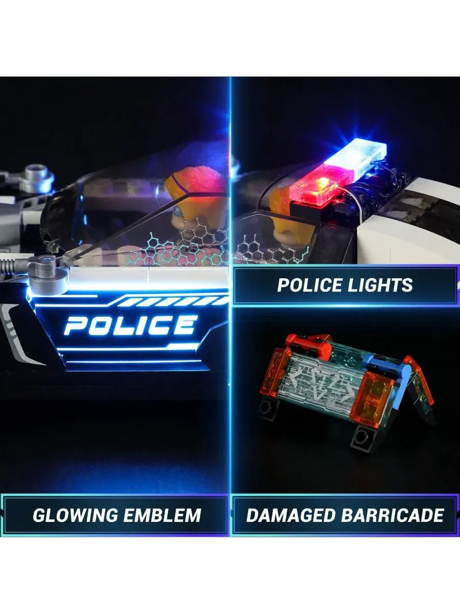 Набор полицейской машины из конструктора Cyberpunk City Car Chase с офицером, 372 детали Lumibricks — изображение 8 из 10