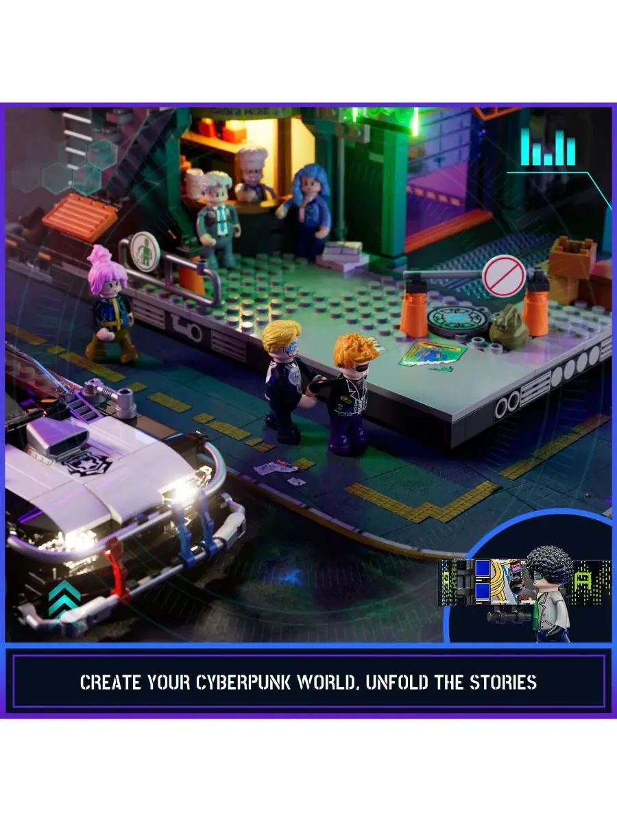 Набор полицейской машины из конструктора Cyberpunk City Car Chase с офицером, 372 детали Lumibricks — изображение 9 из 10