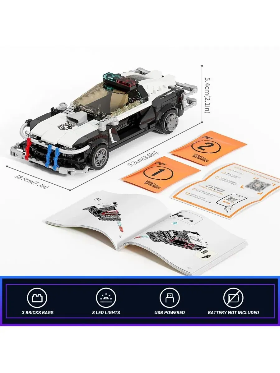 Набор полицейской машины из конструктора Cyberpunk City Car Chase с офицером, 372 детали Lumibricks — изображение 10 из 10