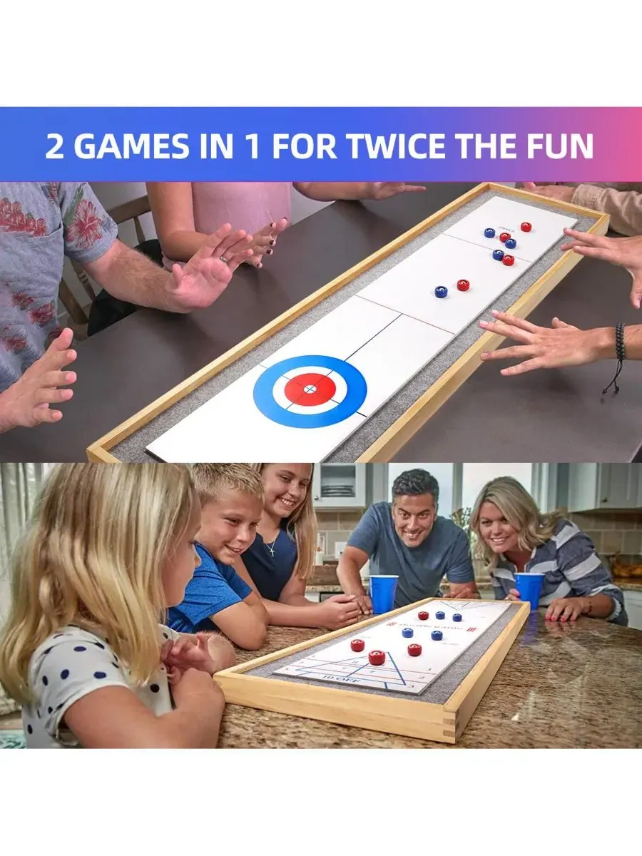 Настольная игра 2-в-1 для шаффлборда и керлинга, 122x34x5 см, из сосны GSE Games & Sports Expert — изображение 3 из 5