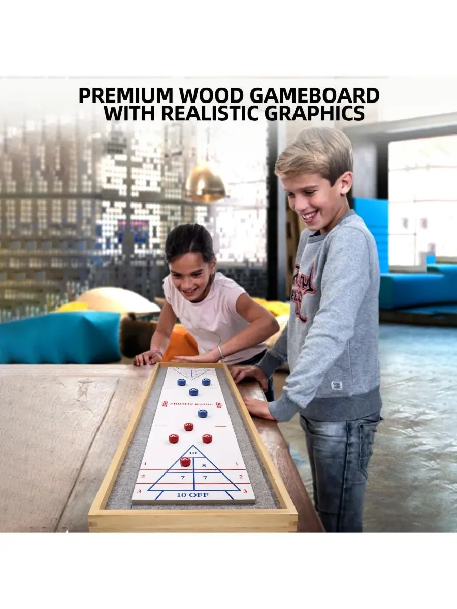 Настольная игра 2-в-1 для шаффлборда и керлинга, 122x34x5 см, из сосны GSE Games & Sports Expert — изображение 4 из 5