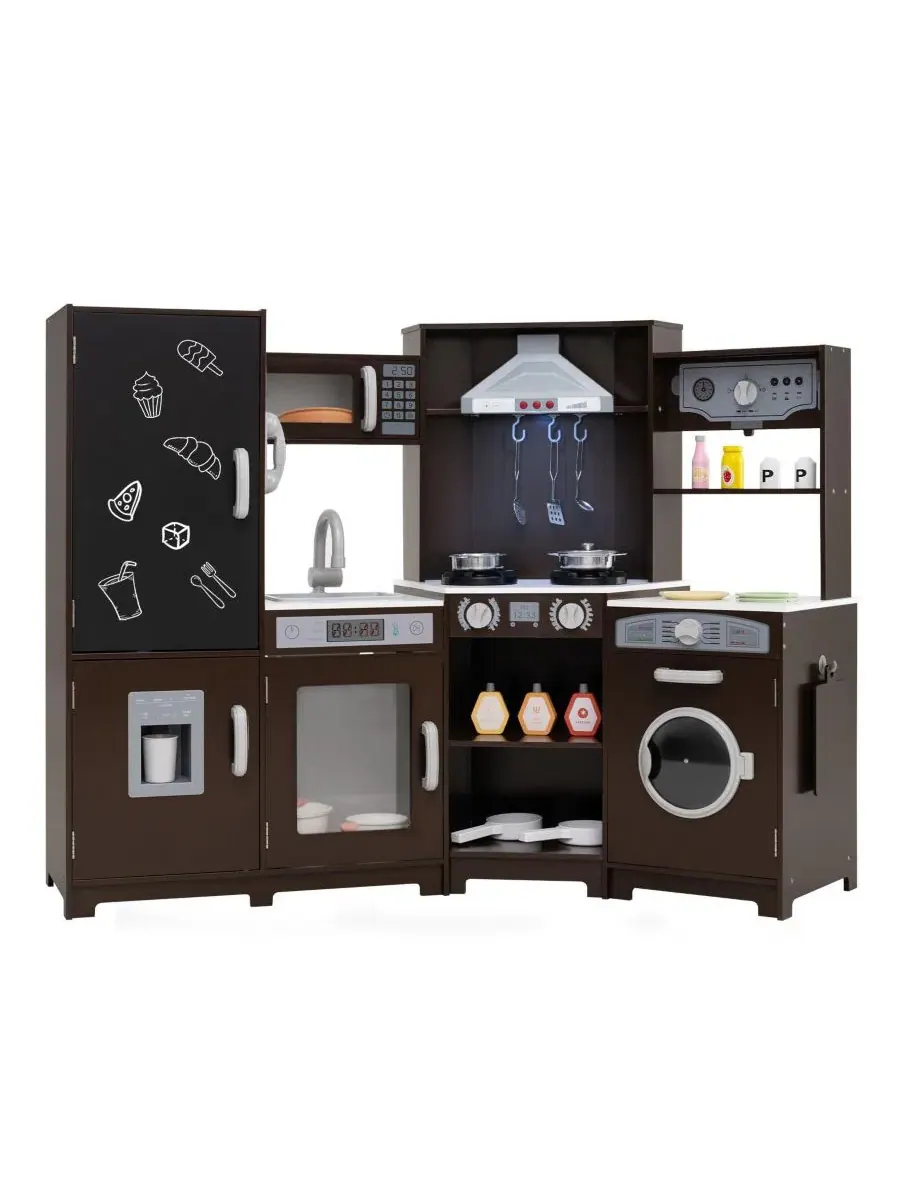 Детский кухонный уголок из дерева с подсветкой и звуками, модель Corner Wooden Play Kitchen Mecale