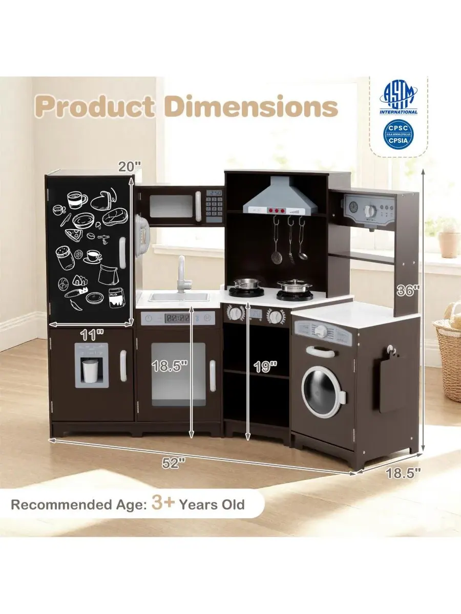 Детский кухонный уголок из дерева с подсветкой и звуками, модель Corner Wooden Play Kitchen Mecale — изображение 2 из 9