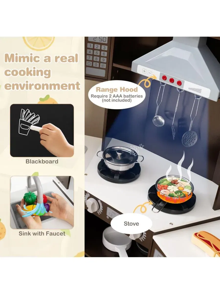 Детский кухонный уголок из дерева с подсветкой и звуками, модель Corner Wooden Play Kitchen Mecale — изображение 4 из 9