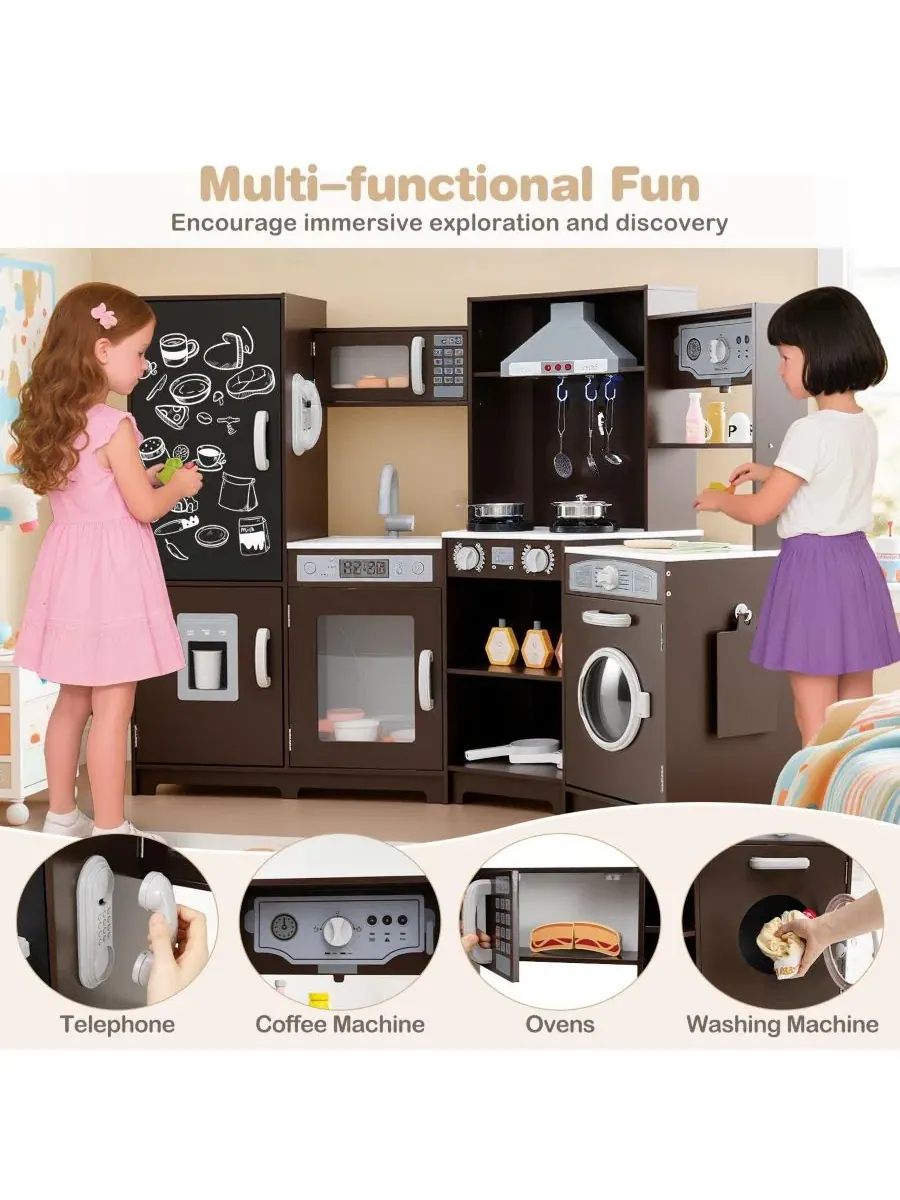Детский кухонный уголок из дерева с подсветкой и звуками, модель Corner Wooden Play Kitchen Mecale — изображение 5 из 9