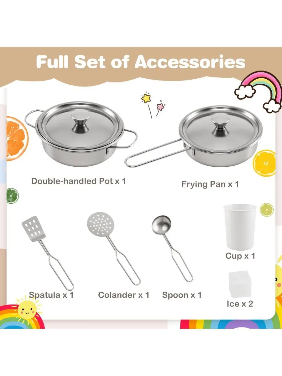 Детский кухонный уголок из дерева с подсветкой и звуками, модель Corner Wooden Play Kitchen Mecale — изображение 8 из 9