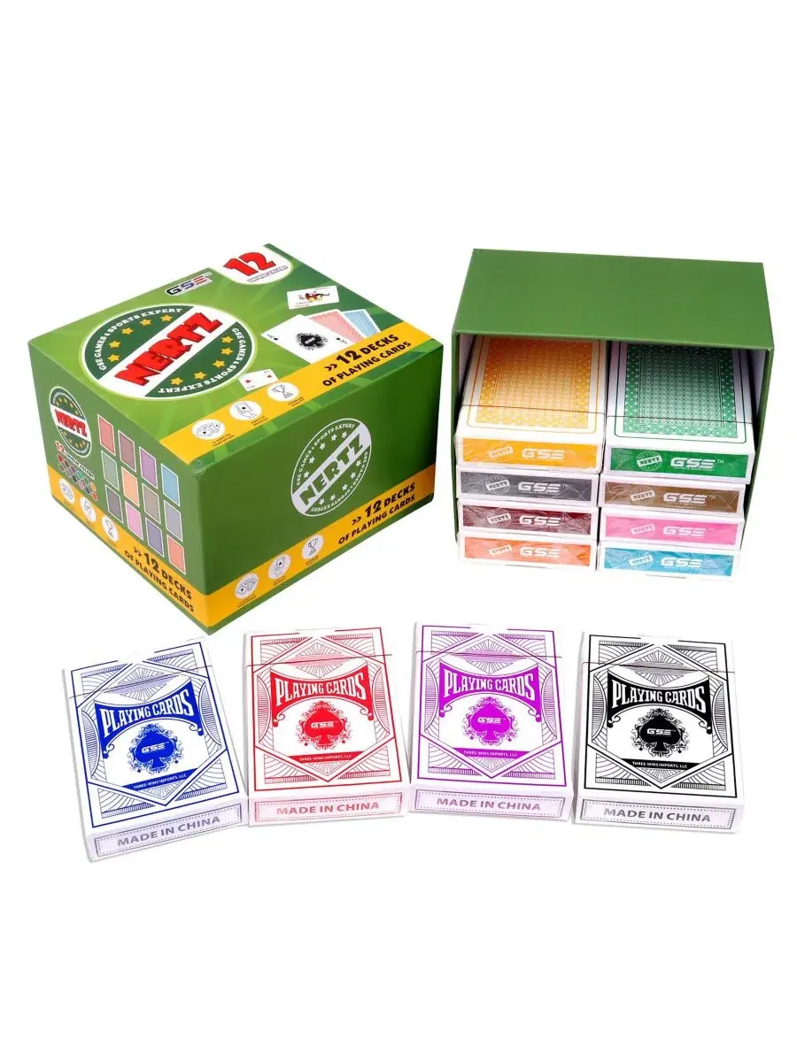 Набор карточных игр Nertz из 12 колод, разноцветные игральные карты для покера, блэкджека, рамми — изображение 1 из 6