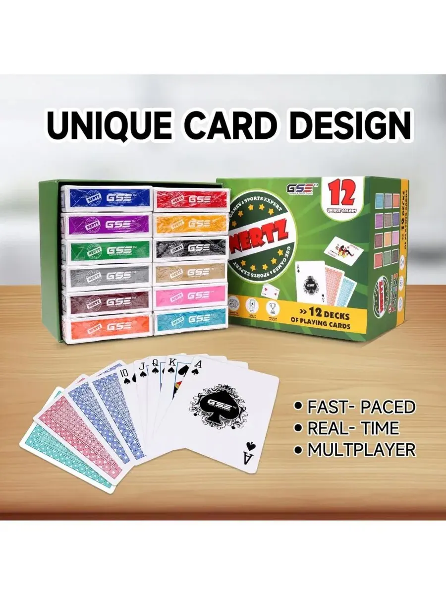 Набор карточных игр Nertz из 12 колод, разноцветные игральные карты для покера, блэкджека, рамми — изображение 5 из 6