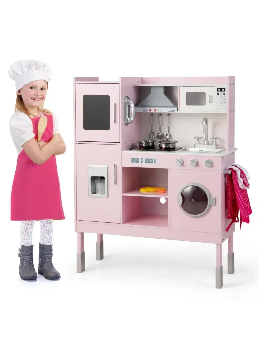 Игровая кухня для детей из дерева с 16 предметами и аксессуарами, набор для малыша «Шеф-повар» с — изображение 5 из 11