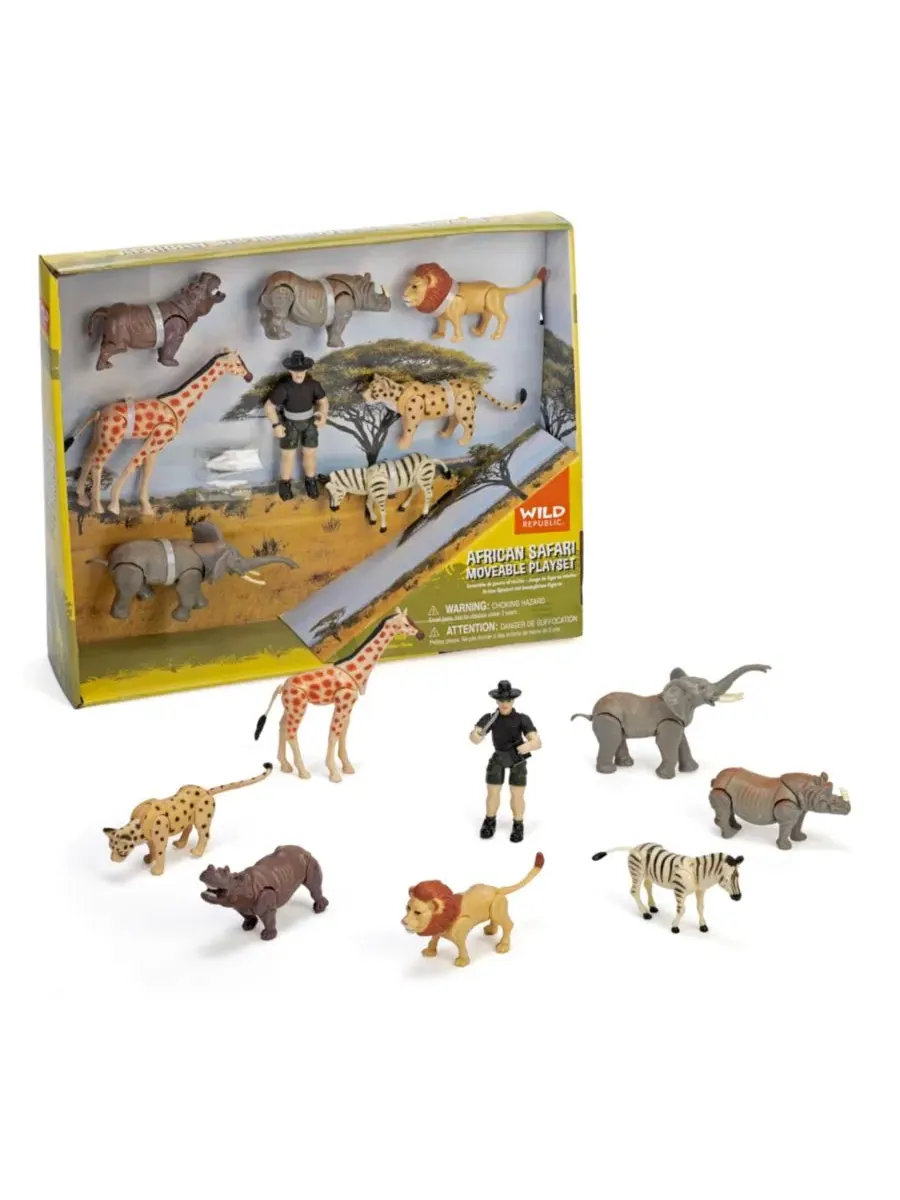 Набор игровой Safari с подвижными фигурками, 8 видов африканских животных и гид Wild Republic — изображение 1 из 3