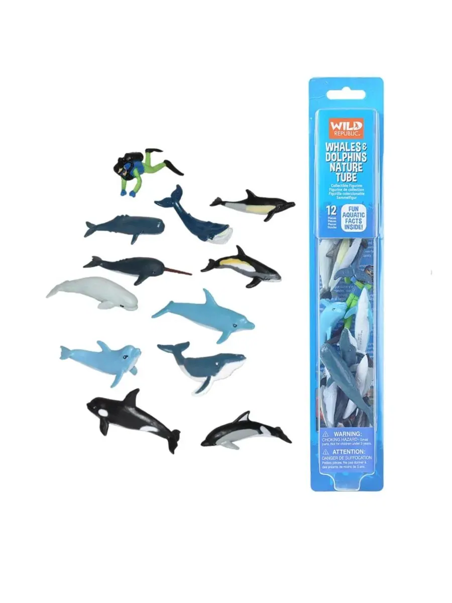 Набор фигурок китов и дельфинов, 12 предметов, модели Nature Tube Whale and Dolphin Wild Republic — изображение 1 из 2