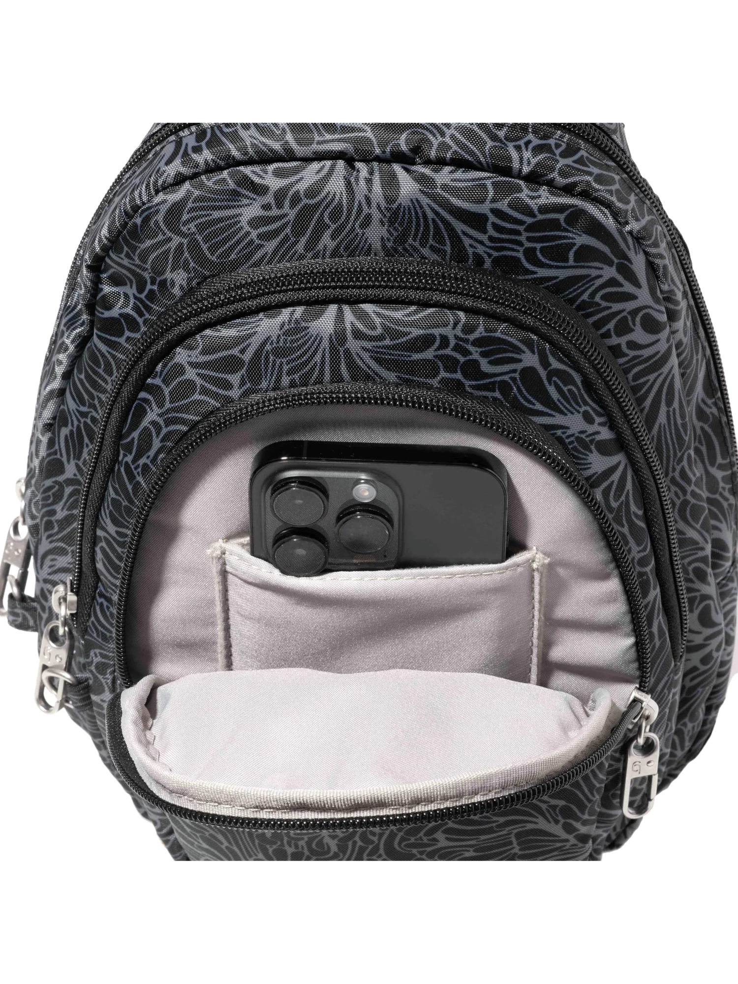 Рюкзак Baggallini Securtex Anti-Theft Triple Zip Sling — изображение 4 из 5, полуночный цветок