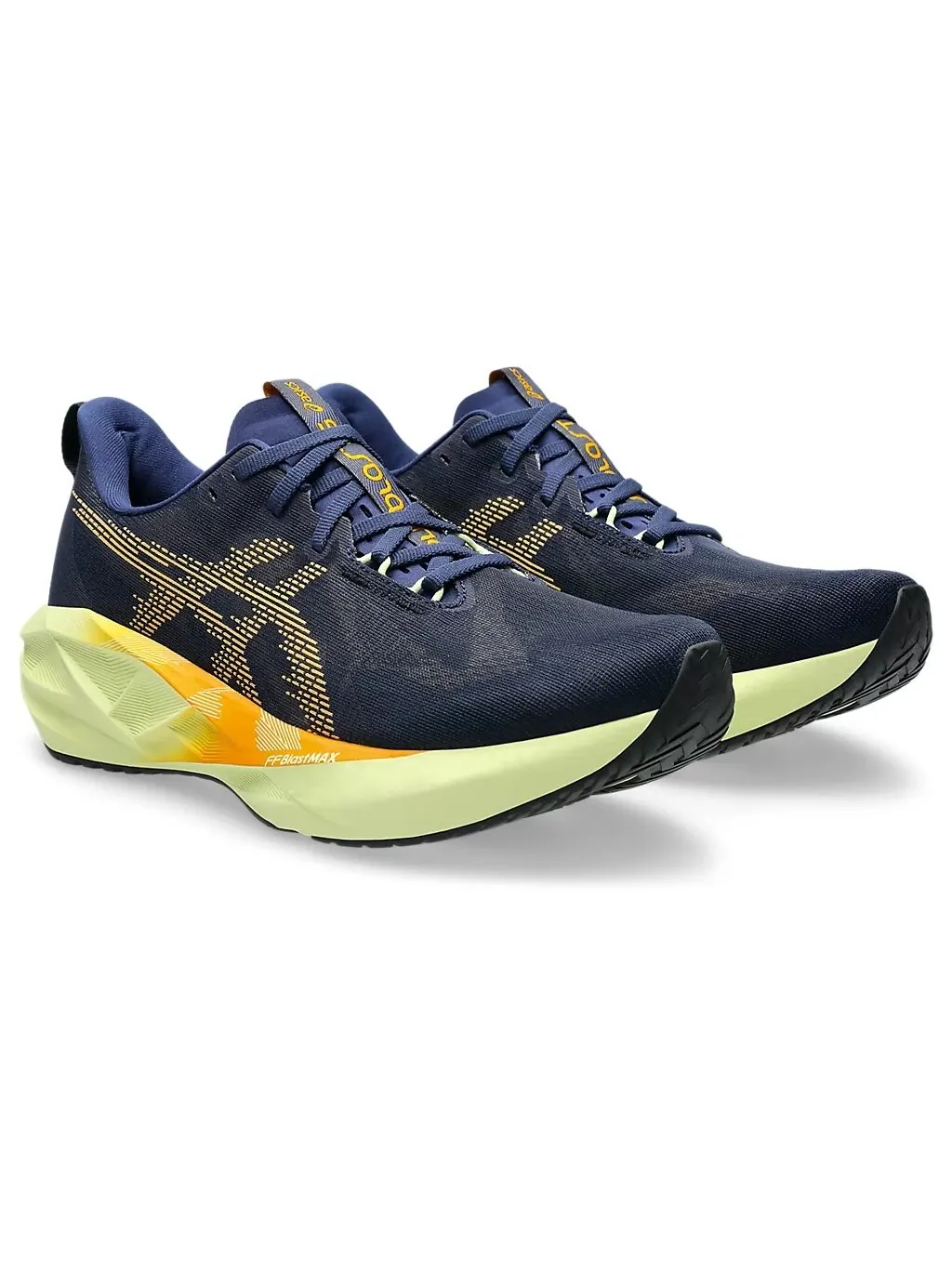 Беговые мужские кроссовки Asics Novablast 5, Indigo Blue/Amber — изображение 2 из 7, синий/желтый