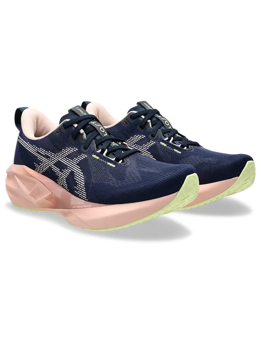 Беговые женские кроссовки Asics Novablast 5, Midnight/Breeze — изображение 2 из 7, синий/розовый
