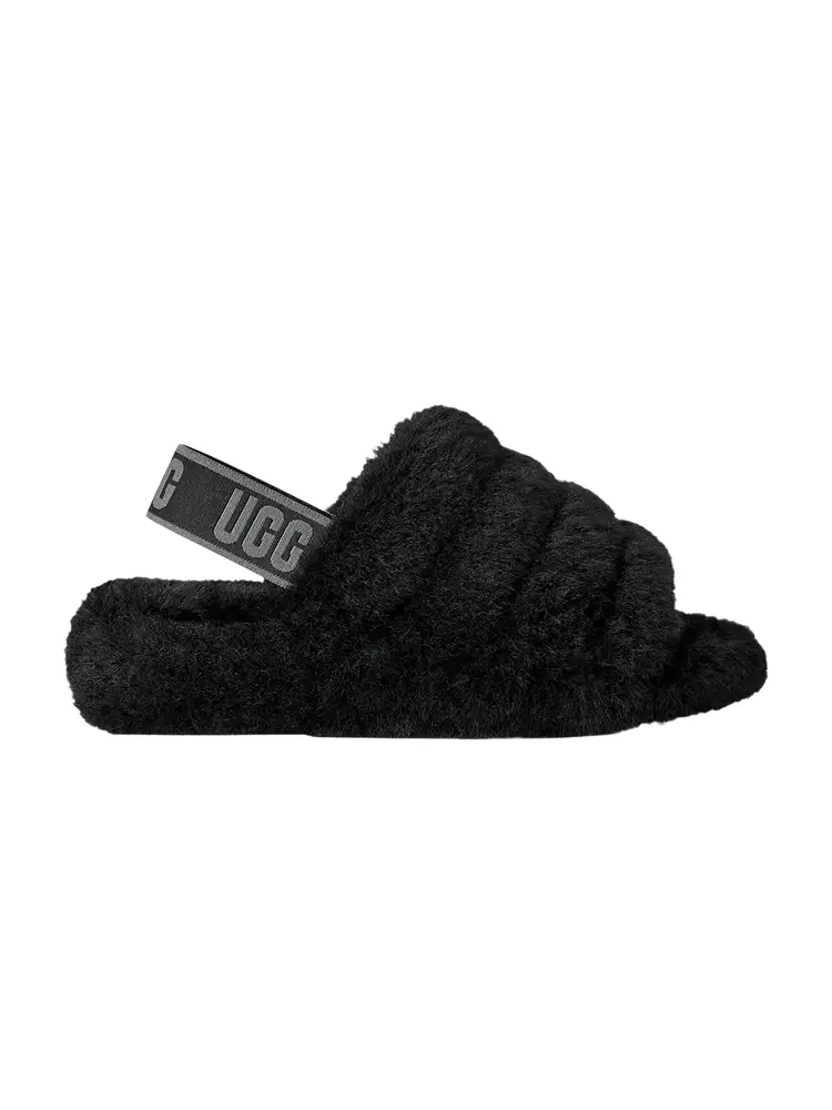 Шлепанцы женские меховые UGG Fluff Yeah Slide — изображение 1 из 1, черный темный