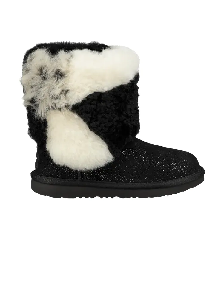 Ботинки UGG Classic Short Patchwork Fluff Boot Kids Black — изображение 1 из 1, черный