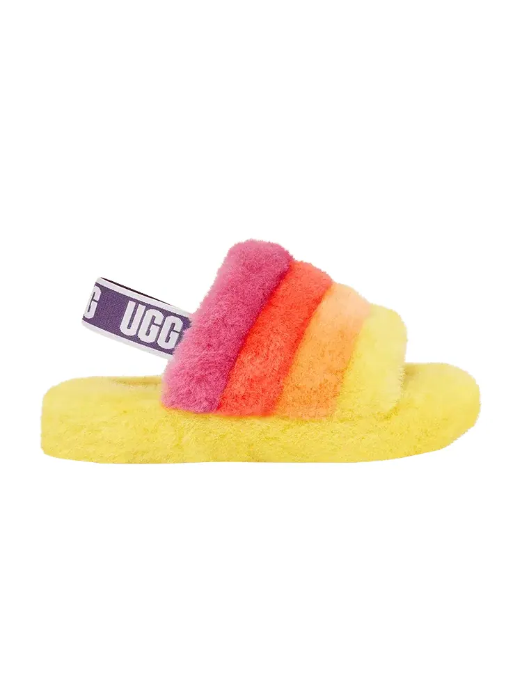 Кроссовки UGG Fluff Yeah Slide Kids Yellow Rainbow — изображение 1 из 1, желтый