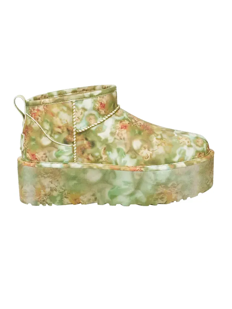 Мужские угги UGG Collina Strada x Classic Ultra Mini на платформе с цветочным принтом — изображение 1 из 1, зеленый