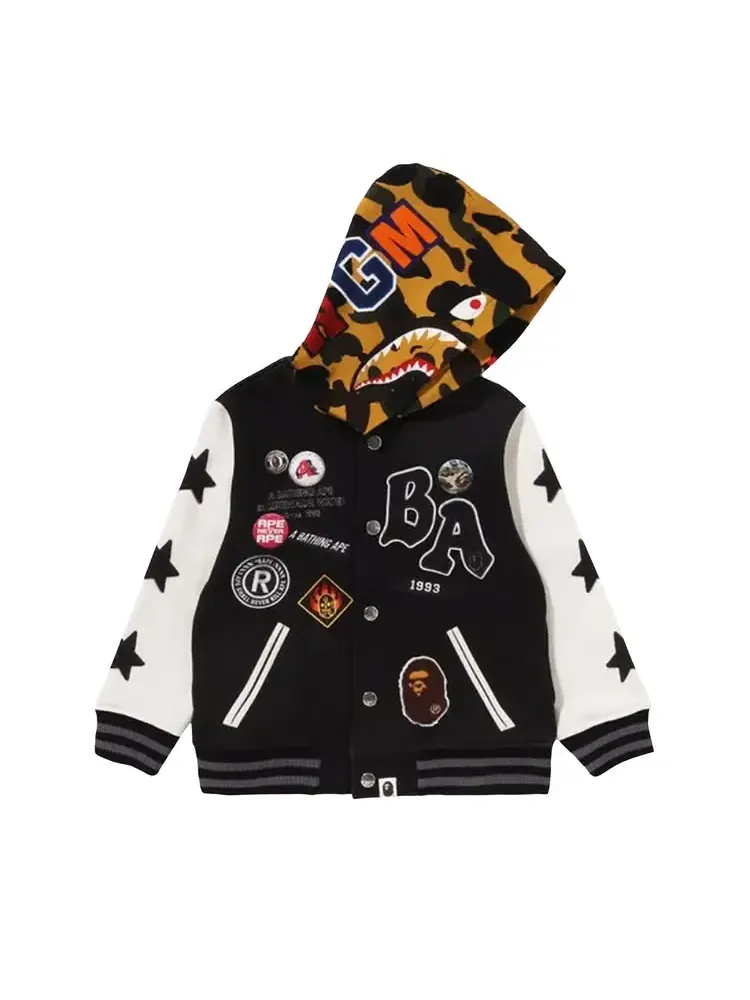BAPE 1st Camo Shark Hoodie Print Sweat Varsity Jacket 'Black'
