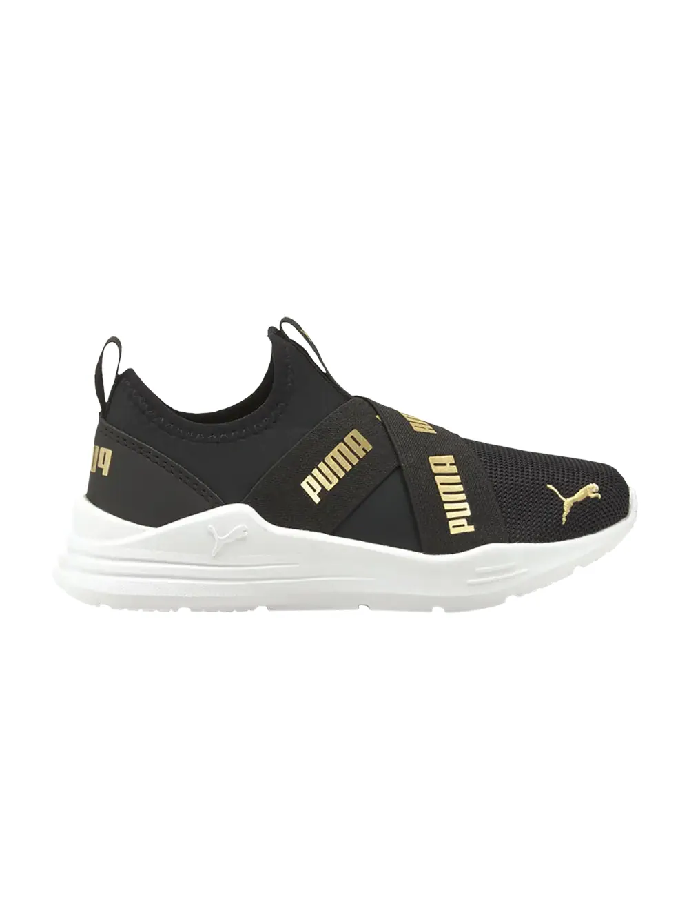 Слипоны для бега с проводом для маленьких детей Puma — изображение 1 из 1, черный/золотистый