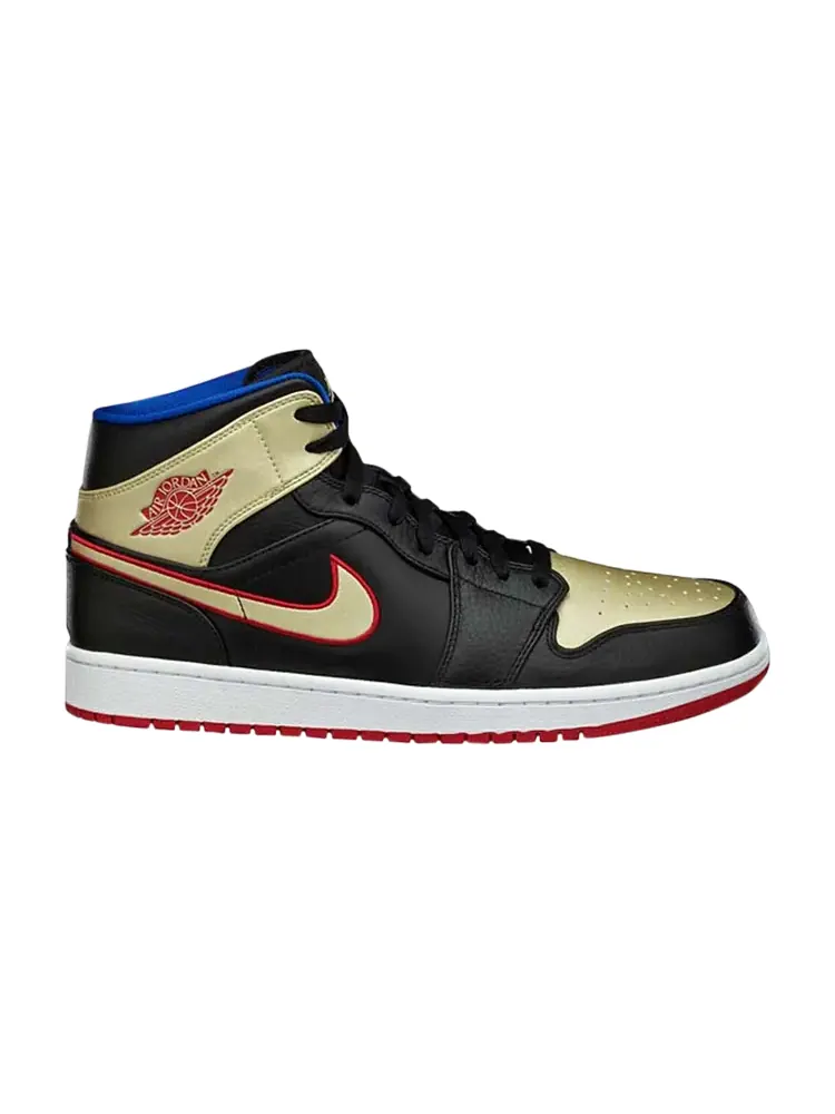 Кроссовки Air Jordan 1 Mid 'Black Gold Red' — изображение 1 из 1, черный