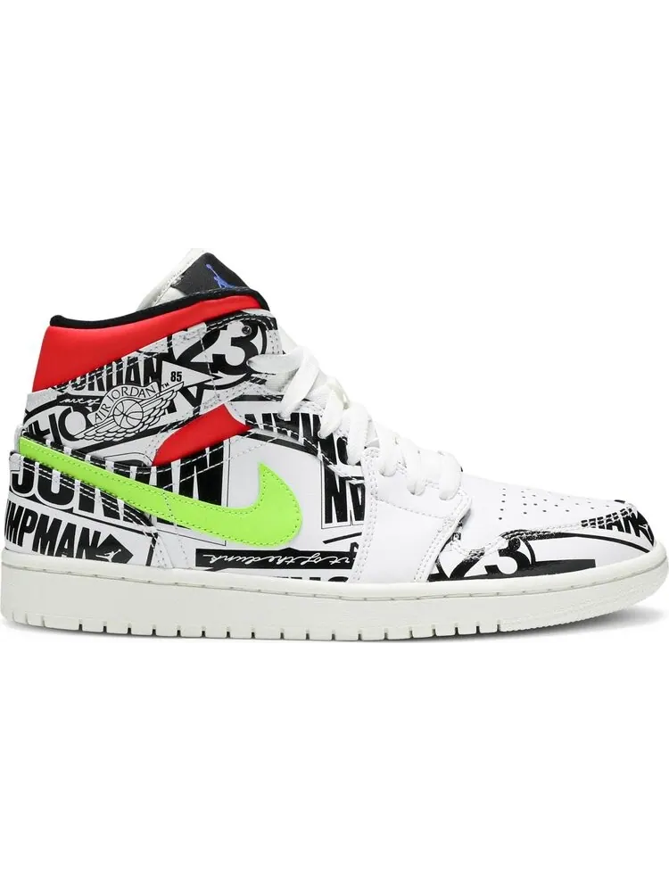 Кроссовки Air Jordan 1 Mid Over-Print Logos — изображение 1 из 8, белый