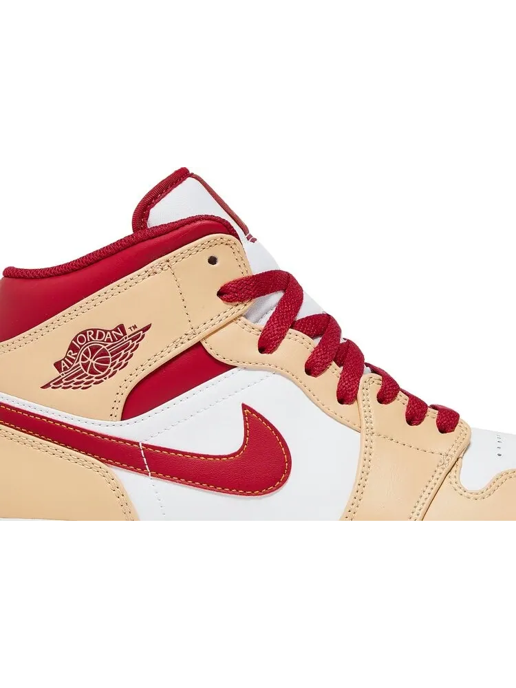 Кроссовки Air Jordan 1 Mid Light Curry Cardinal Red — изображение 2 из 8, коричневый