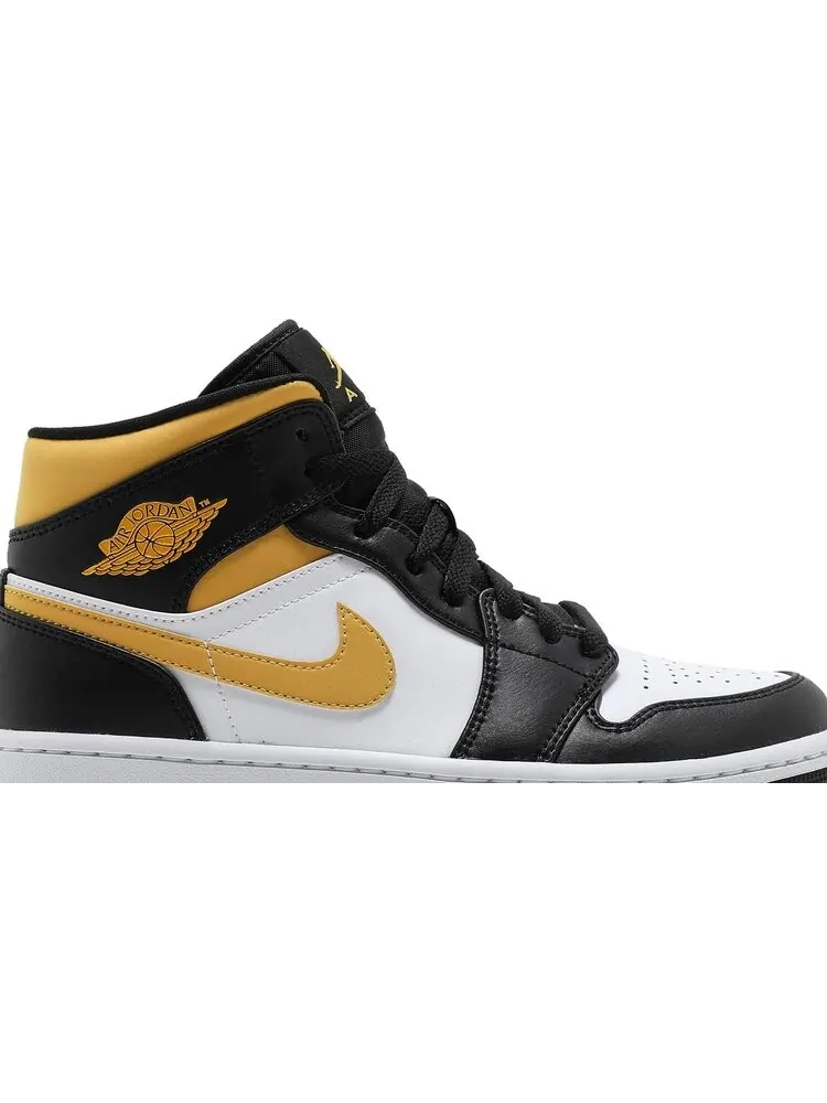 Кроссовки Air Jordan 1 Mid Black University Gold — изображение 2 из 8, белый