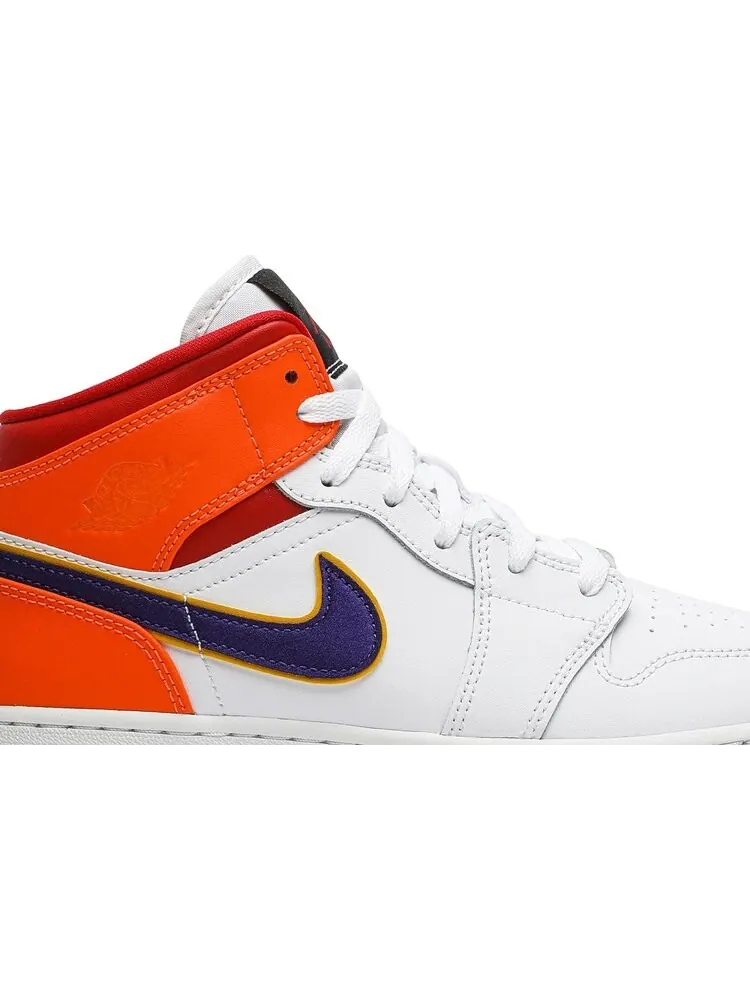 Кроссовки Air Jordan 1 Mid GS White Court Purple Teal — изображение 2 из 8, белый