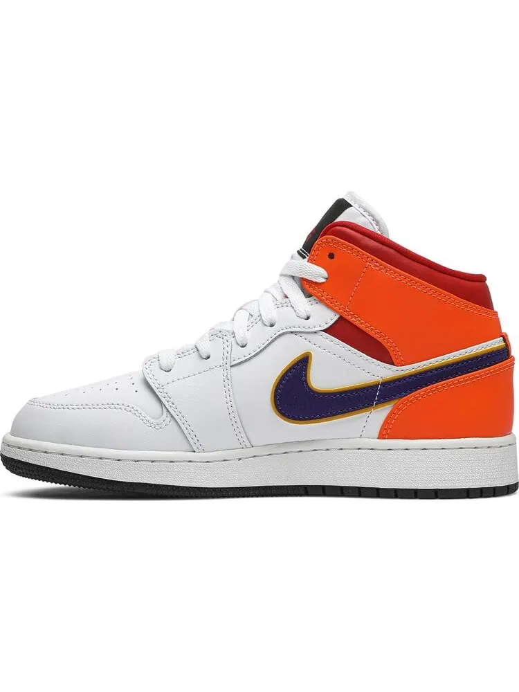Кроссовки Air Jordan 1 Mid GS White Court Purple Teal — изображение 3 из 8, белый