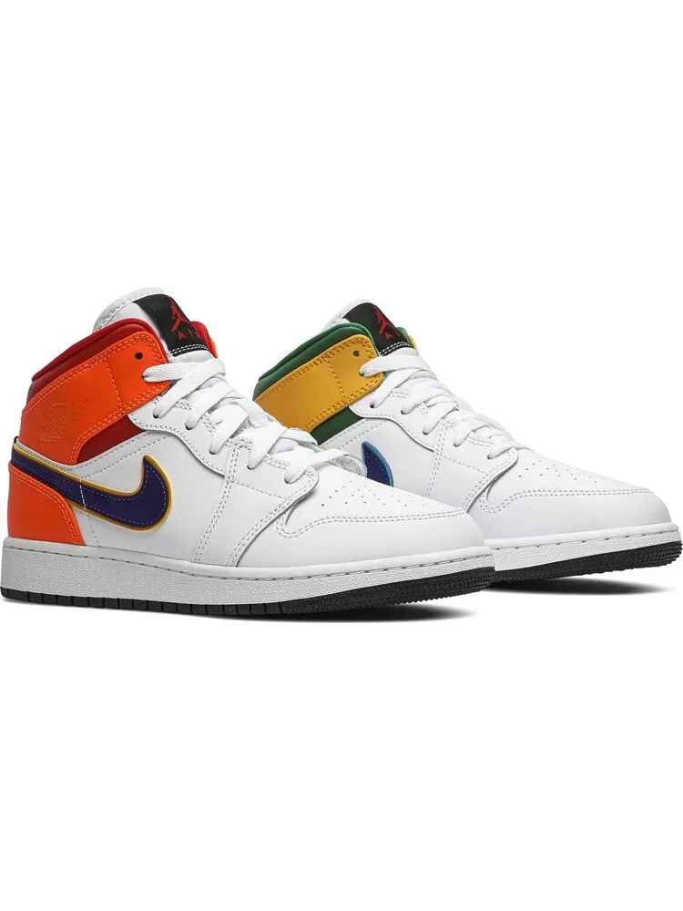 Кроссовки Air Jordan 1 Mid GS White Court Purple Teal — изображение 8 из 8, белый