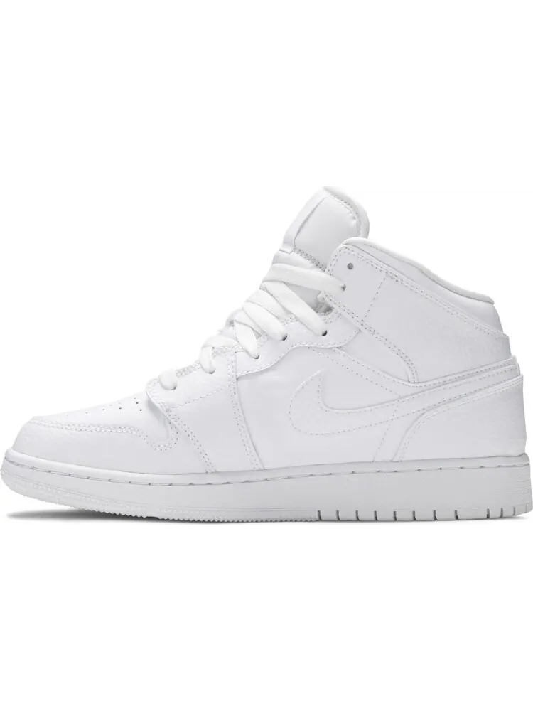 Кроссовки Air Jordan 1 Mid GS Triple — изображение 3 из 8, белый
