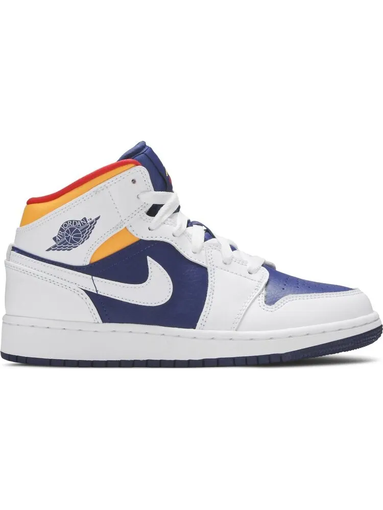 Кроссовки Air Jordan 1 Mid GS White Deep Royal Blue — изображение 1 из 8, белый