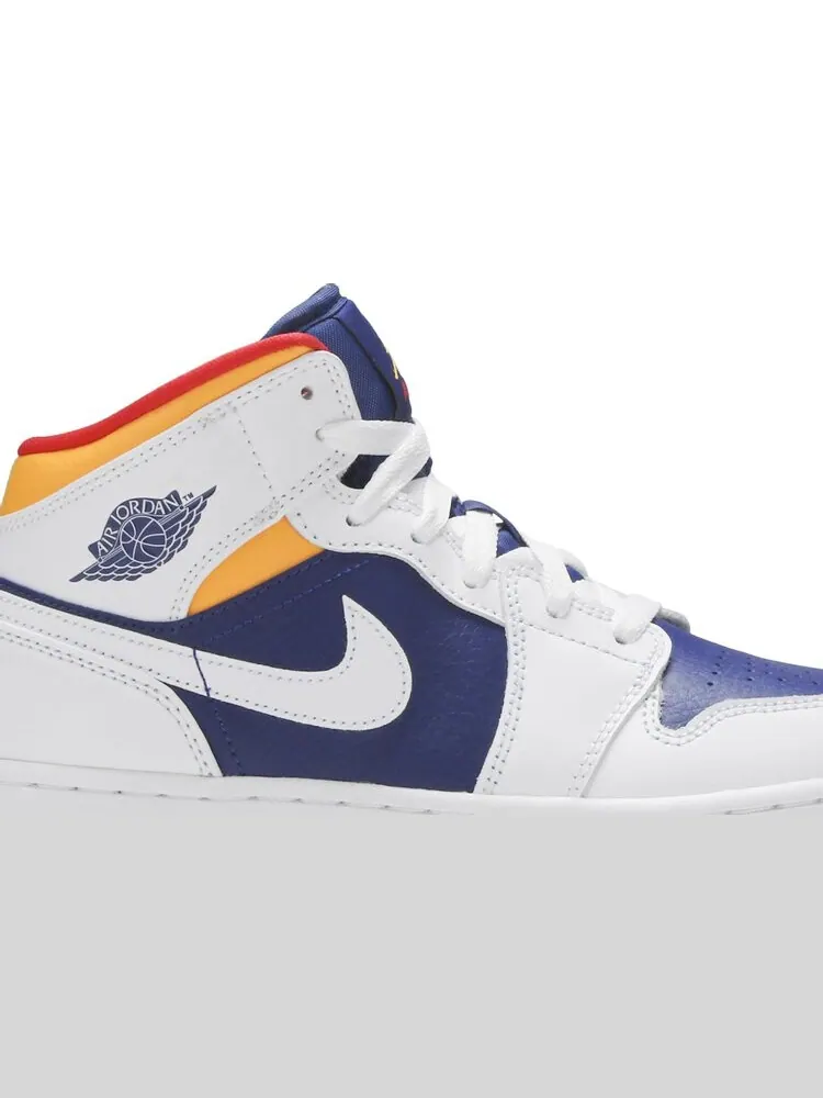 Кроссовки Air Jordan 1 Mid GS White Deep Royal Blue — изображение 2 из 8, белый
