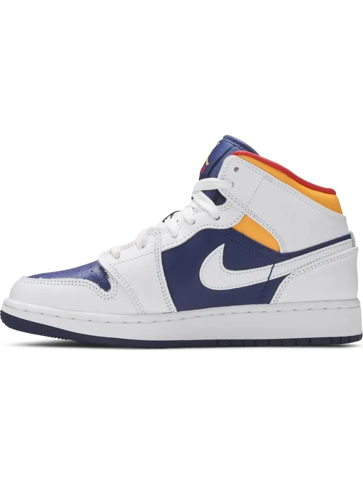 Кроссовки Air Jordan 1 Mid GS White Deep Royal Blue — изображение 3 из 8, белый