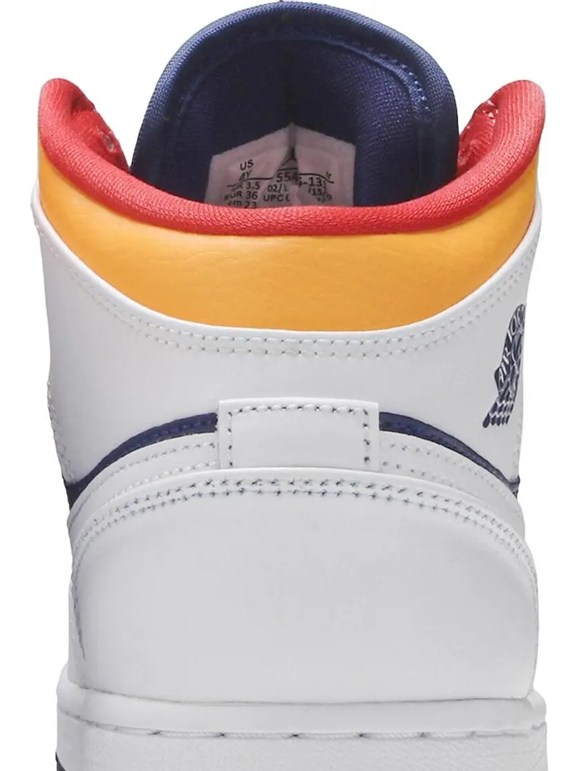 Кроссовки Air Jordan 1 Mid GS White Deep Royal Blue — изображение 7 из 8, белый